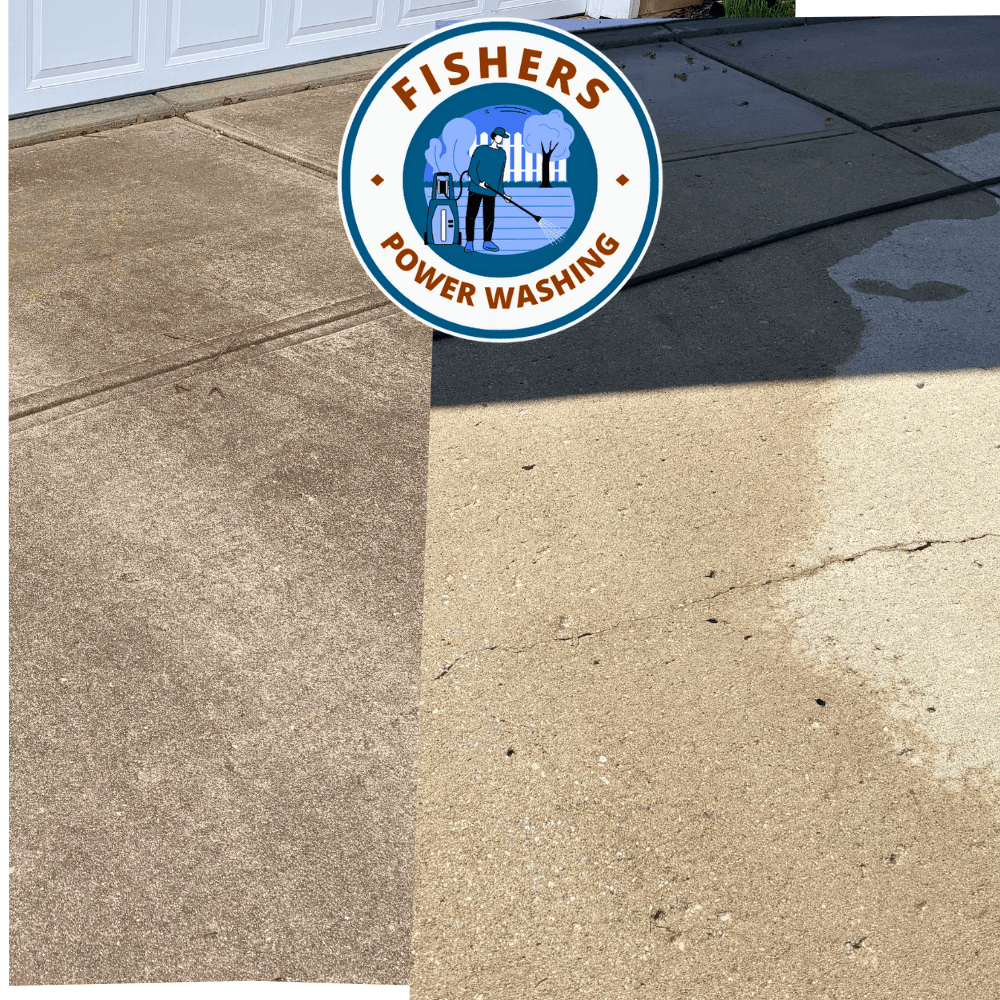 Driveway before and after pressure washing